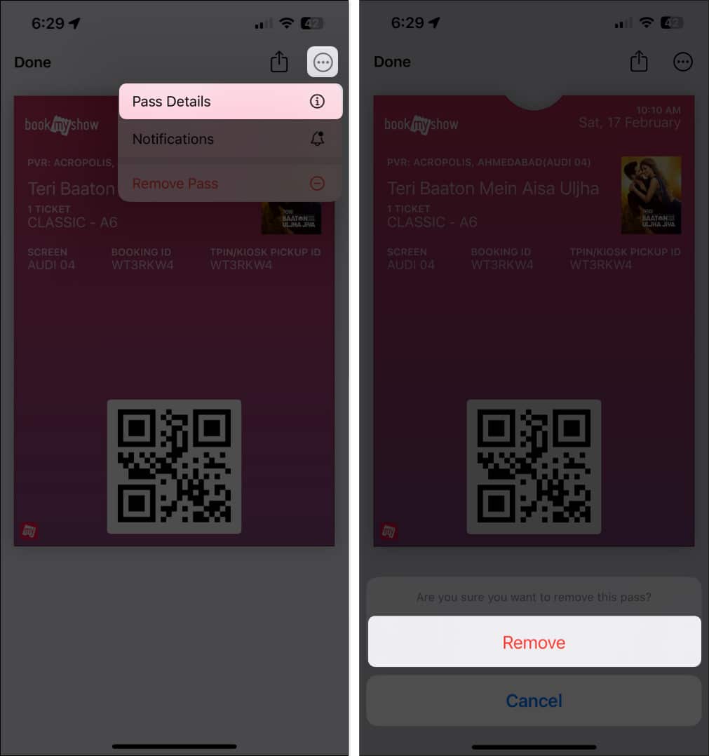 Another way to remove active pass tap three dots select Pass Details and tap Remove