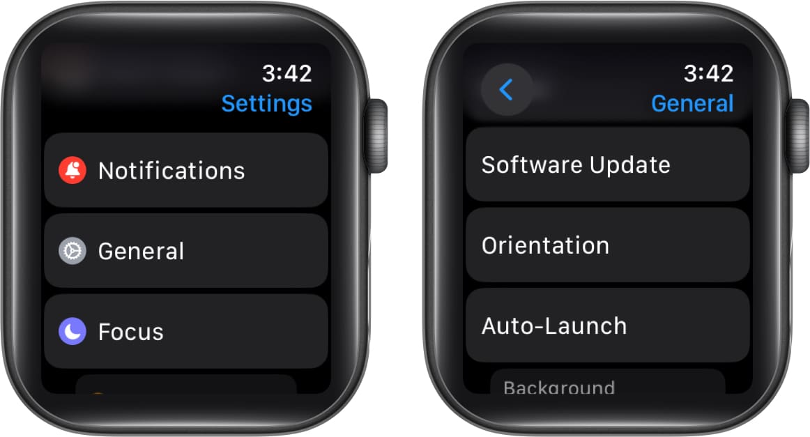 Go to General Orientation on Apple Watch