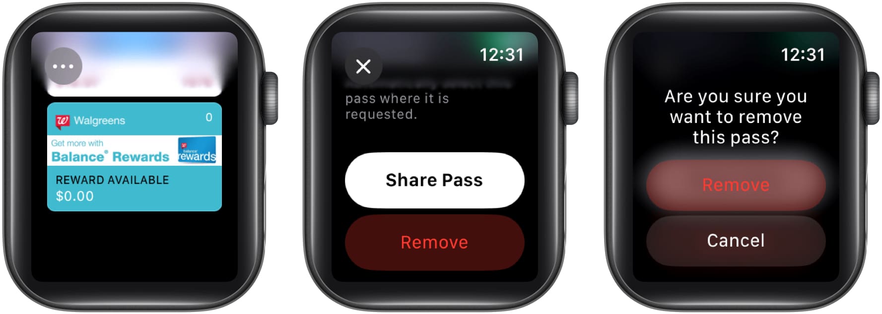 Select pass select remove and tap remove to confirm