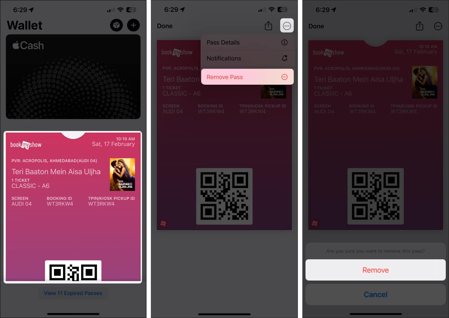 Tap on active pass tap three dot and select remove pass tap Remove to confirm
