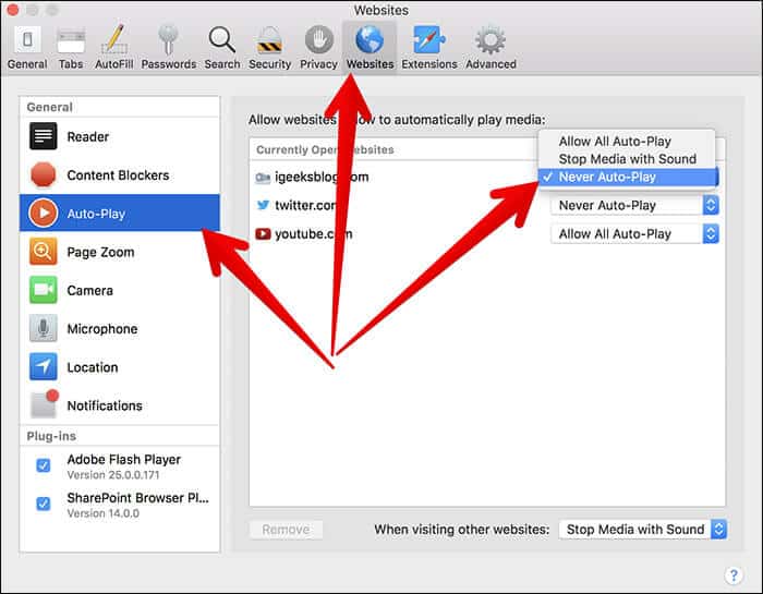 Disable Auto play Video in Safari on Mac
