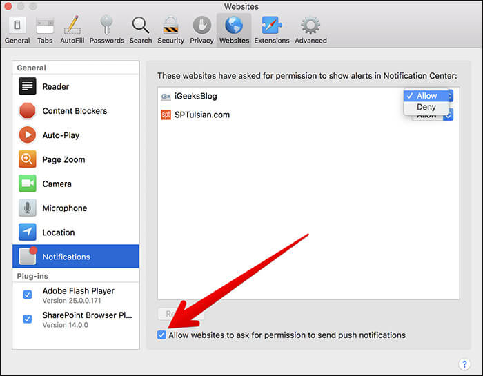 Turn Off Notifications for Website in Safari on Mac