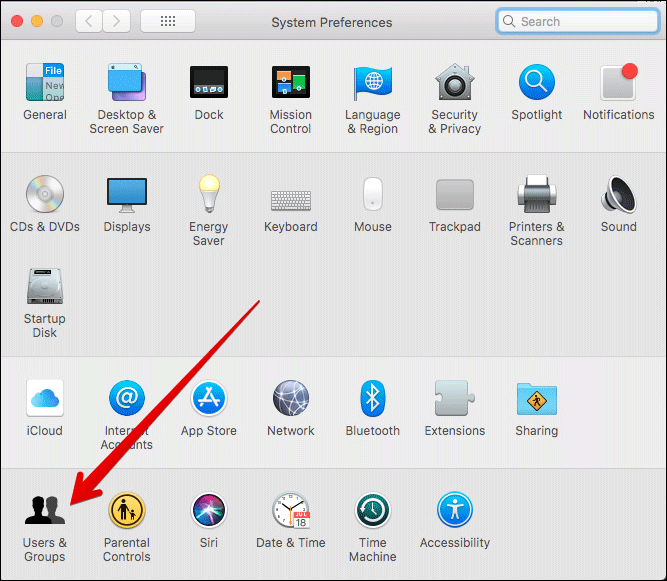 Click on Users  Groups in Mac Settings