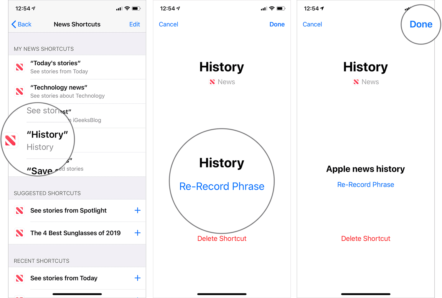 Re record News Siri Shortcut on iPhone or iPad