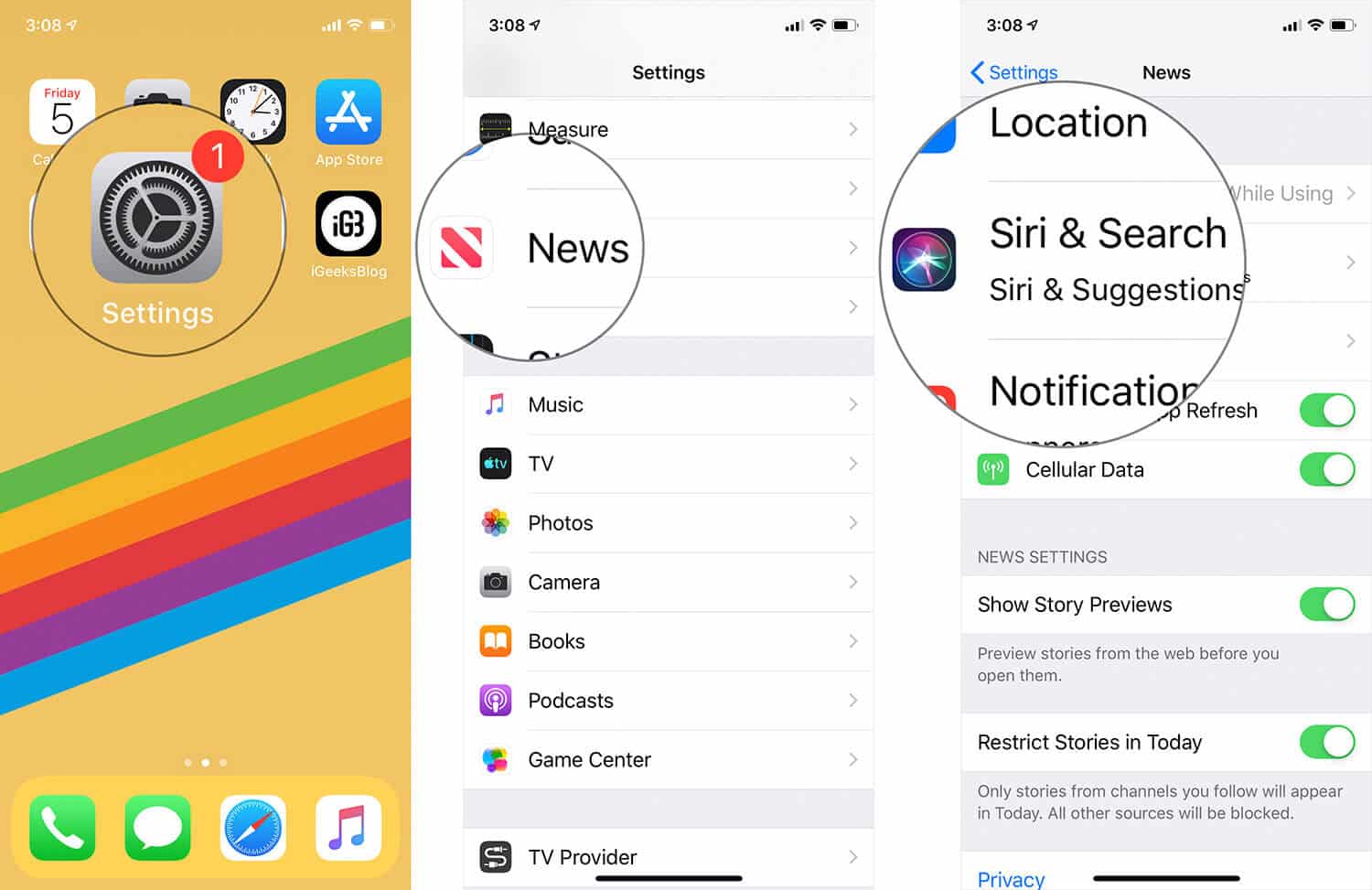 Tap on Settings News then Siri and Search on iPhone or iPad