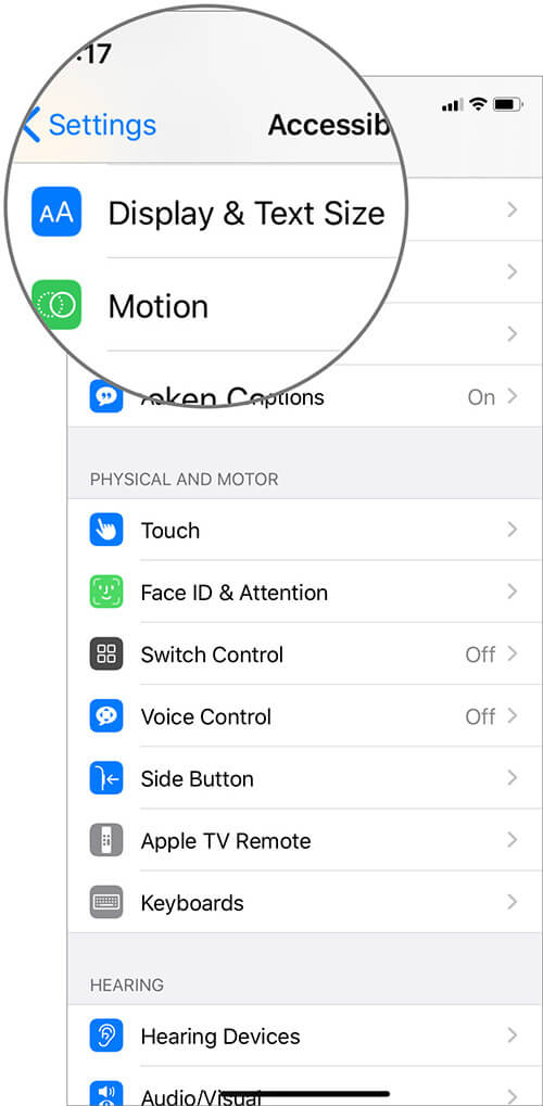 Tap on Display  Text Size in iPhone Settings