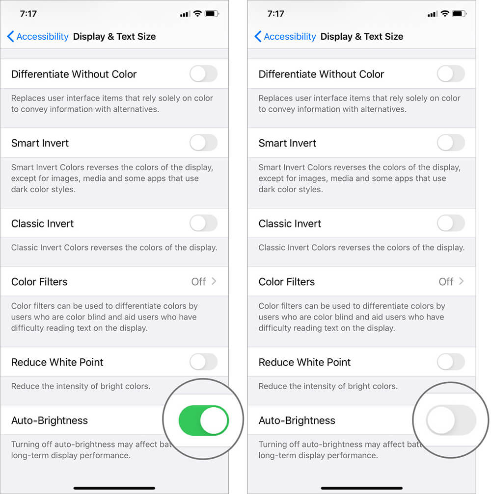 Turn Off Auto Brightness in iOS 13 Settings App on iPhone