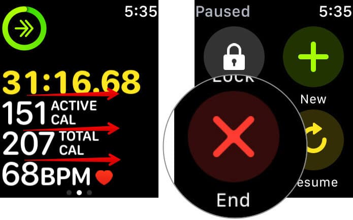 After Finish your Activity Tap on End in Apple Watch Workout app