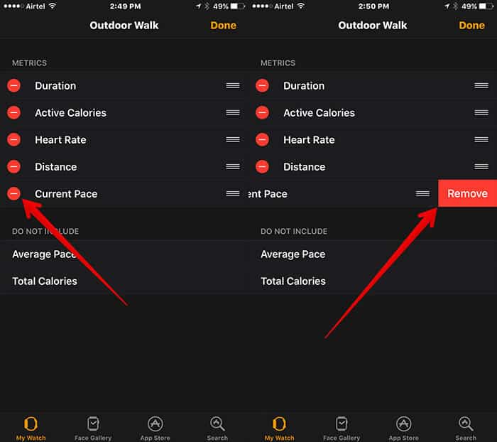 Remove Metric from Workout in Apple Watch