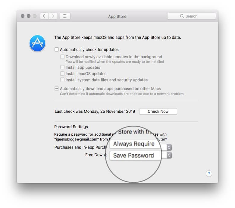 Select Save Password from Down Down Menu on Mac