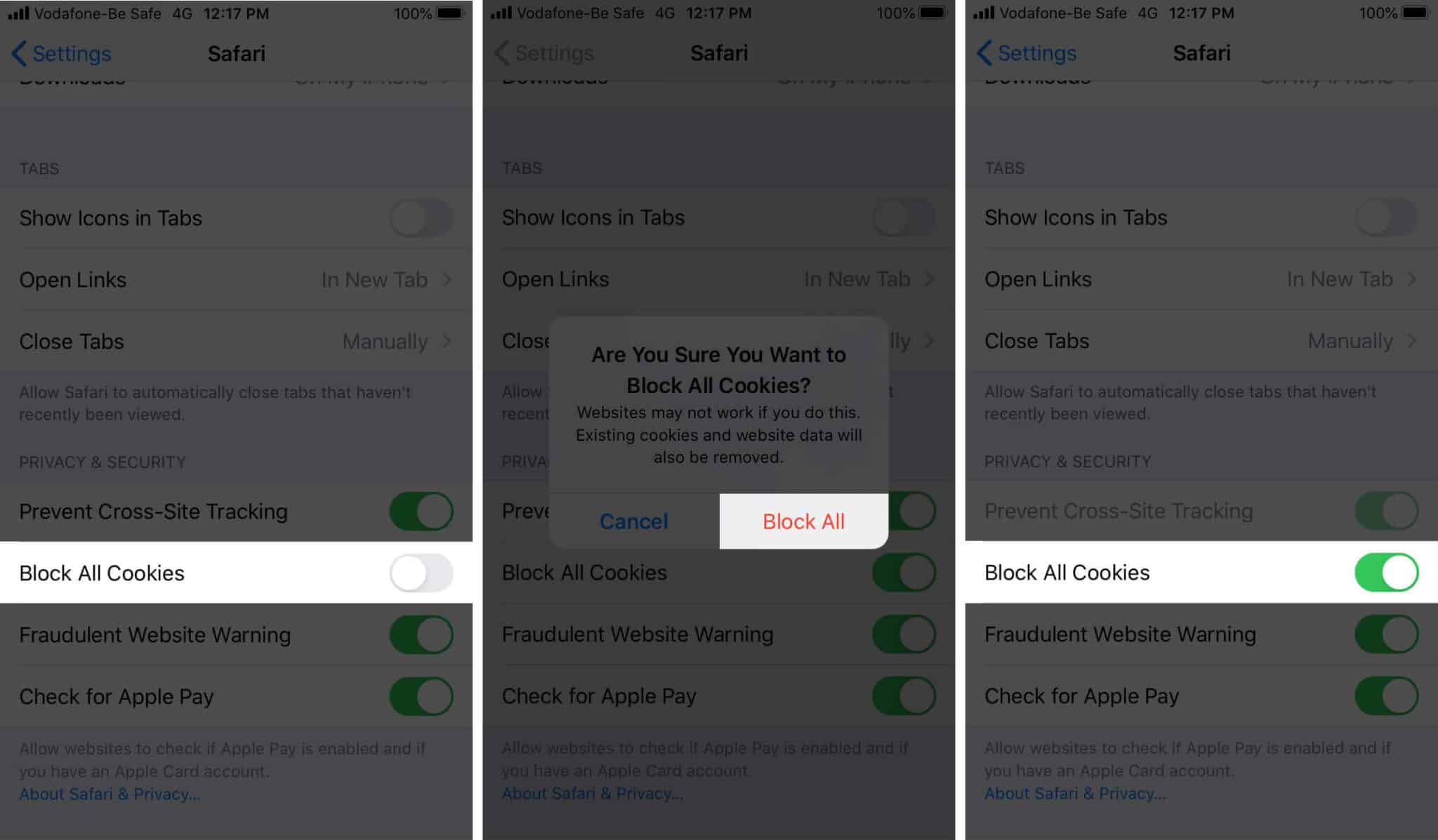 Block All Cookies in Safari on iPhone