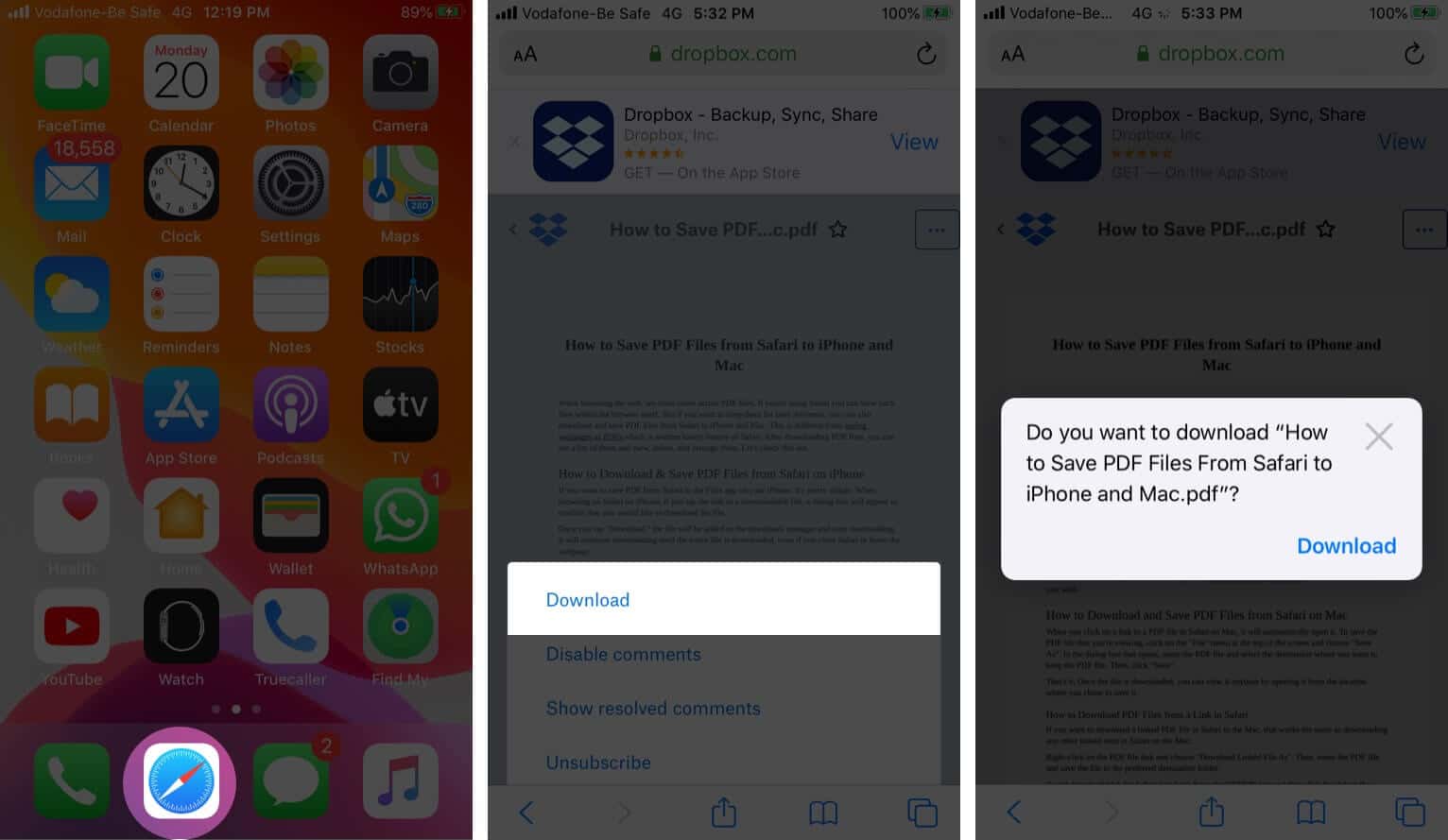 Download  Save PDF Files from Safari to iPhone