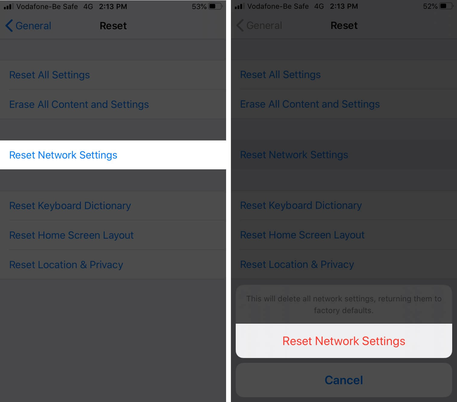 Reset Network Settings on iPhone
