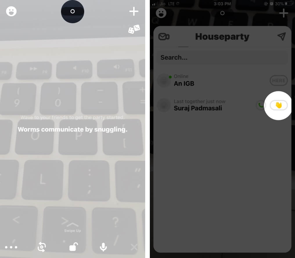 Tap on Camera and Then Tap on Waving Hand to Start Chat