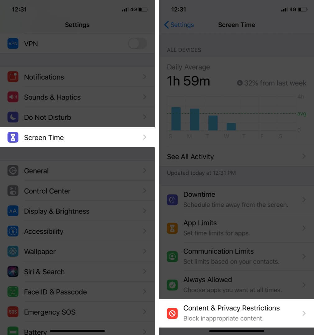 Tap on Screen Time and Then Tap on Content  Privacy Restrictions