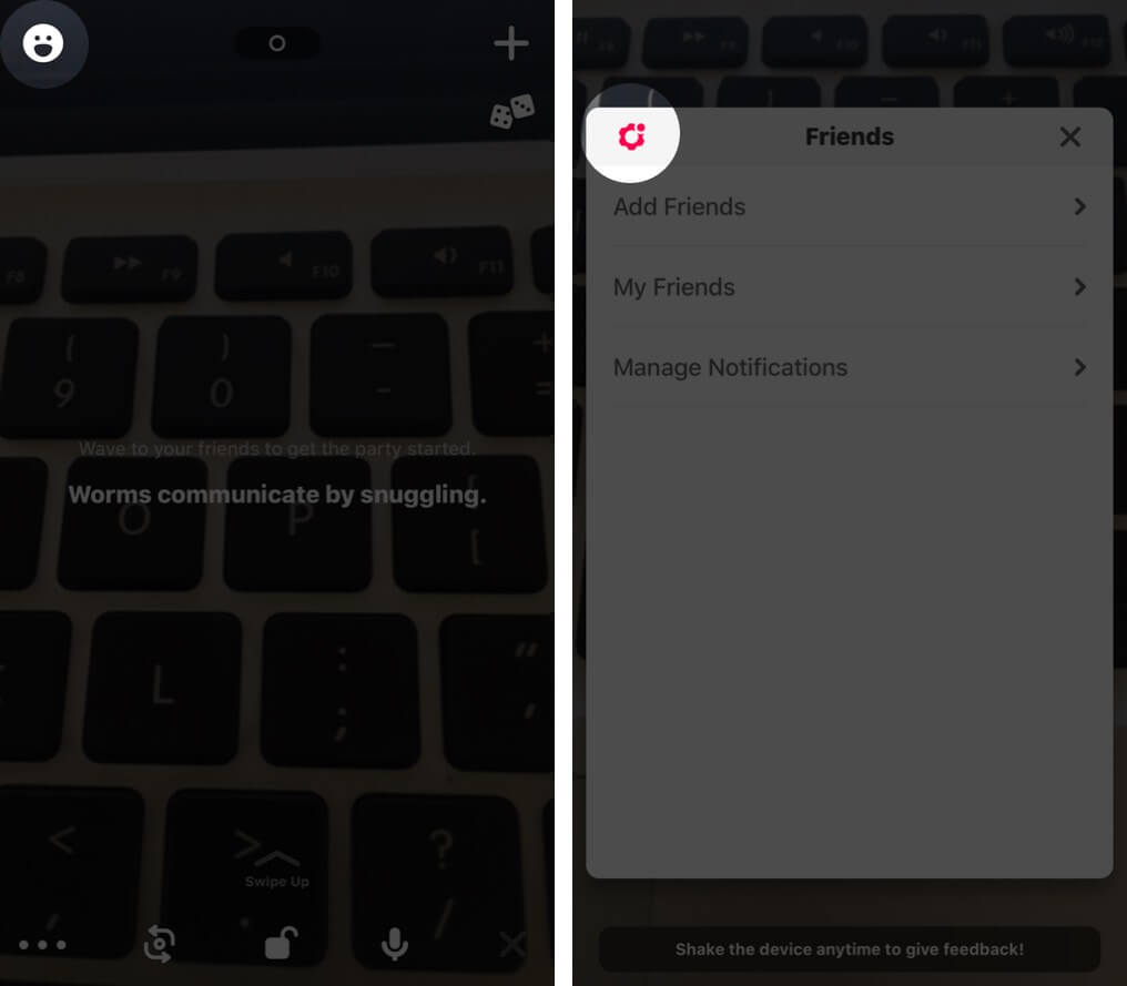 Tap on Smiley and Then Tap on Settings in Houseparty App on iPhone