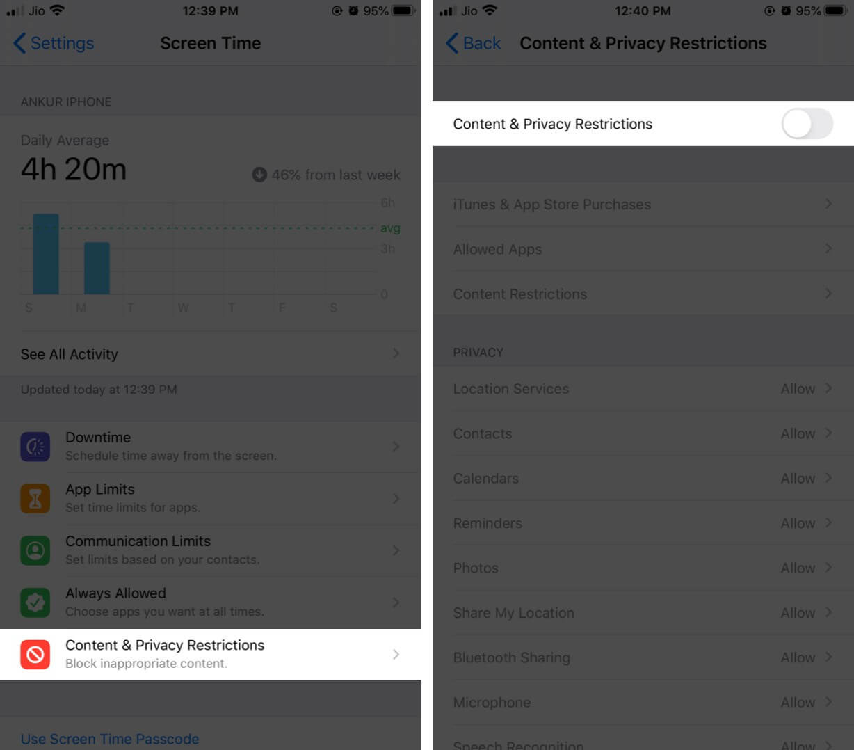 Turn Off Content  Privacy Restriction in Screen Time on iPhone