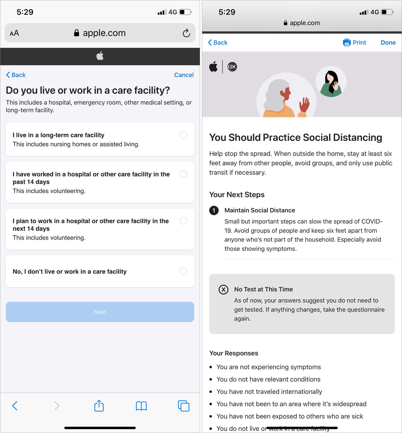 Use Apple COVID 19 Screening Tool for Information about the disease