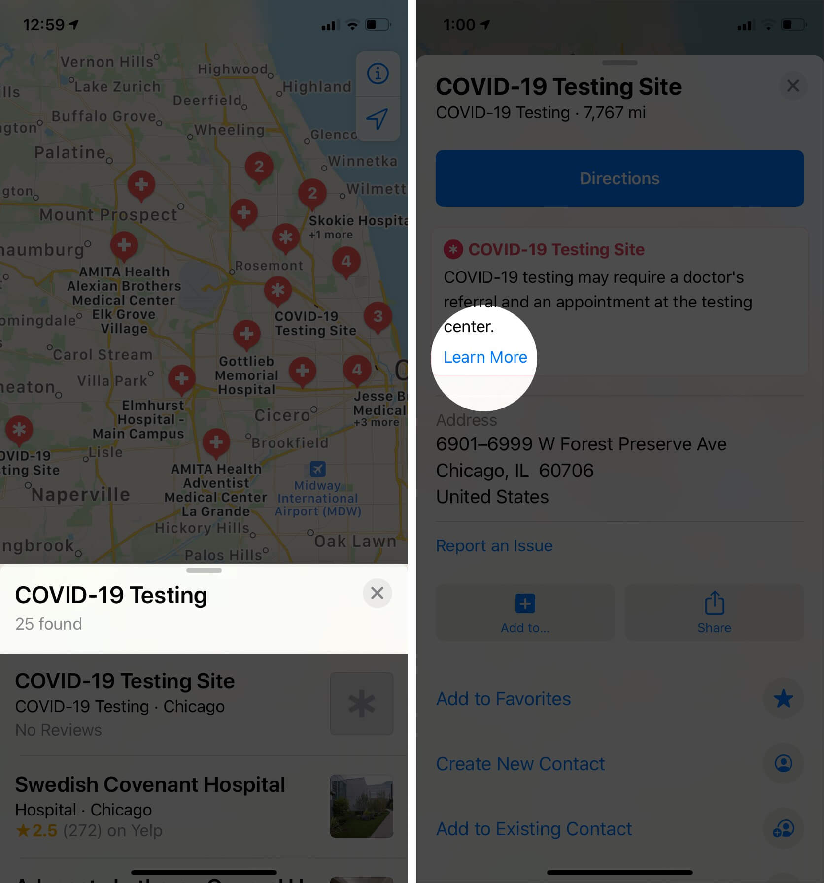 Find COVID 19 Testing Locations in Apple Maps