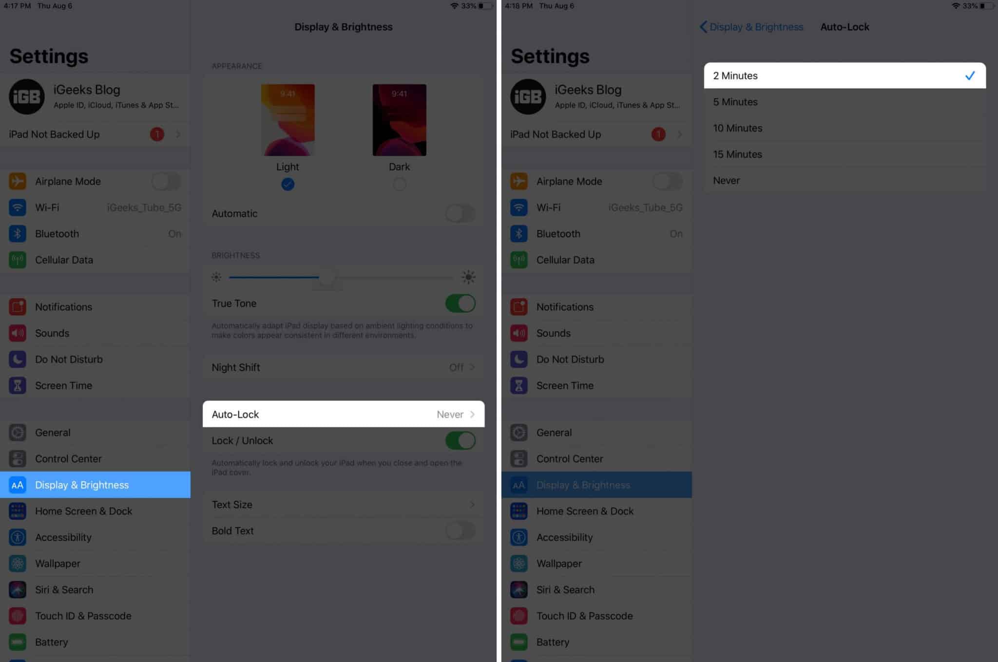 set auto lock on ipad