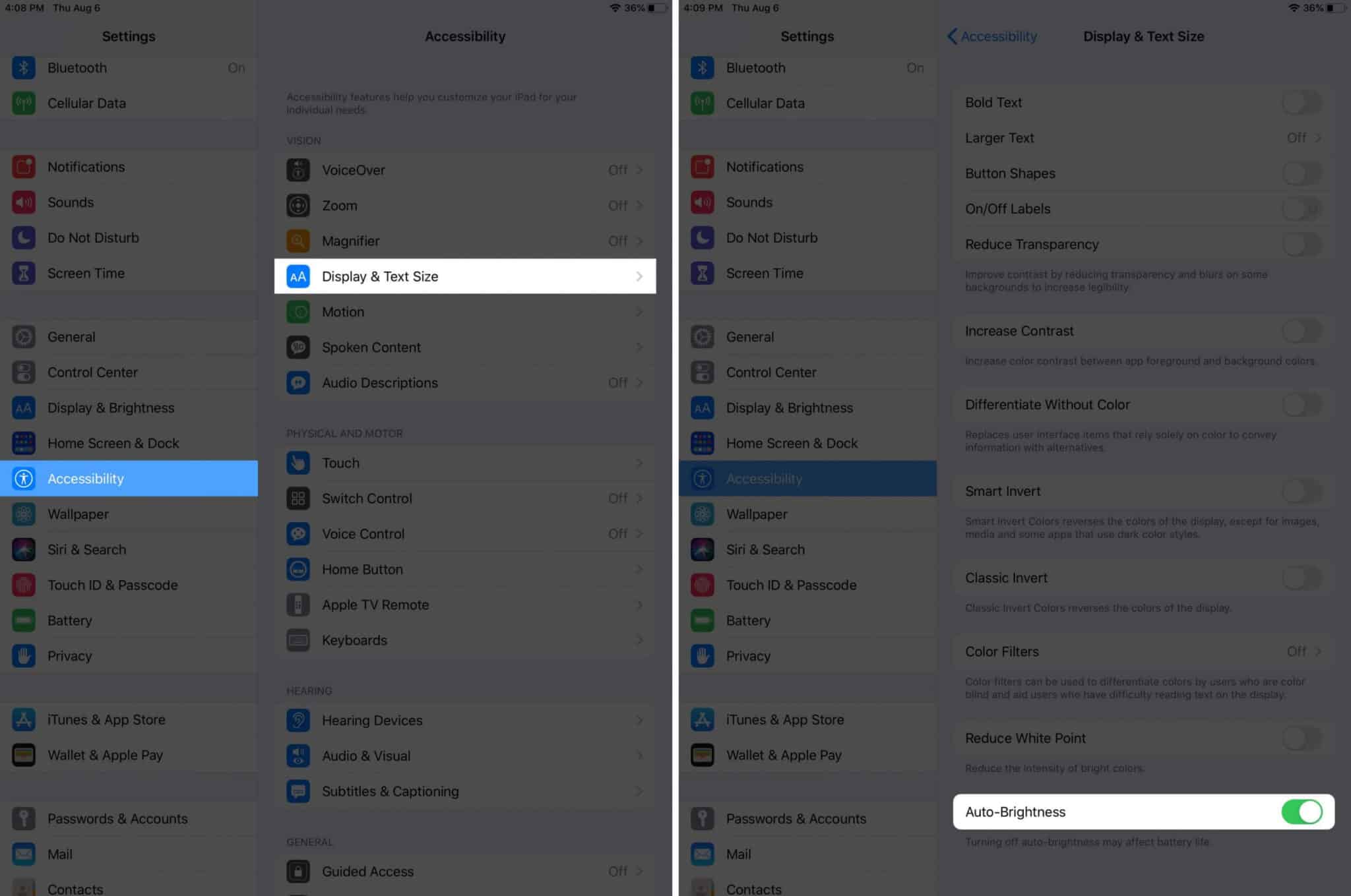 turn on auto brightness on ipad