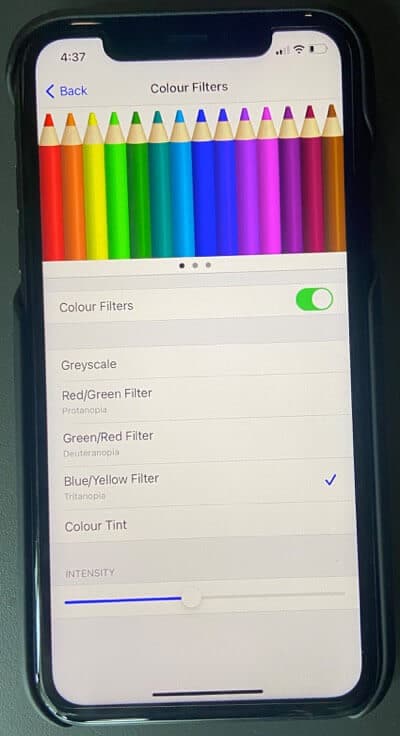 blueyellow color filter on iphone