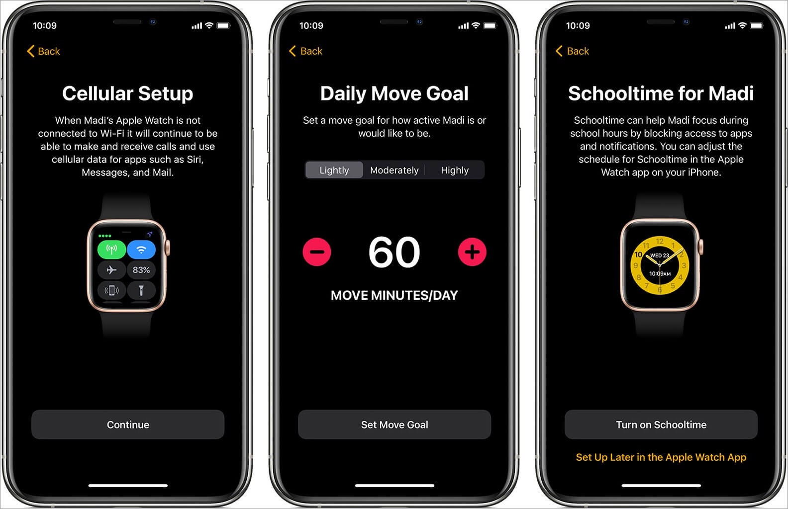 follow on screen instruction to set up an apple watch for family member