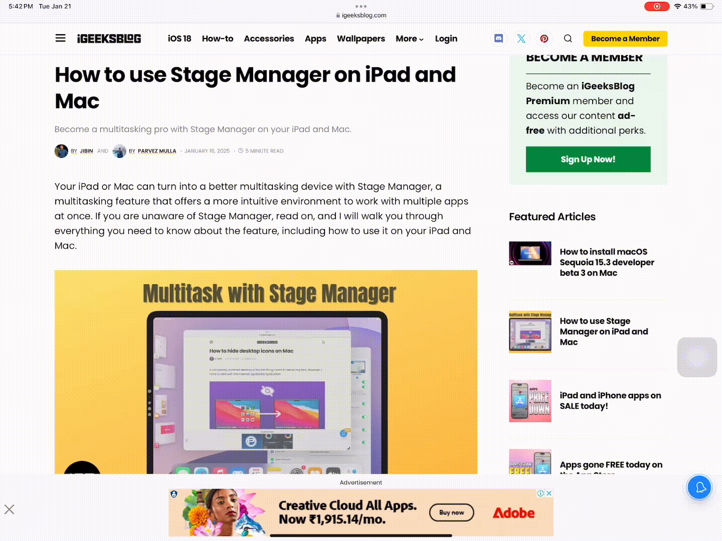 Multitasking on an iPad with the Dock