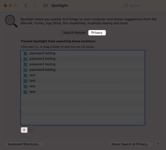 Select Privacy Tab and Click on Plus Icon on Mac
