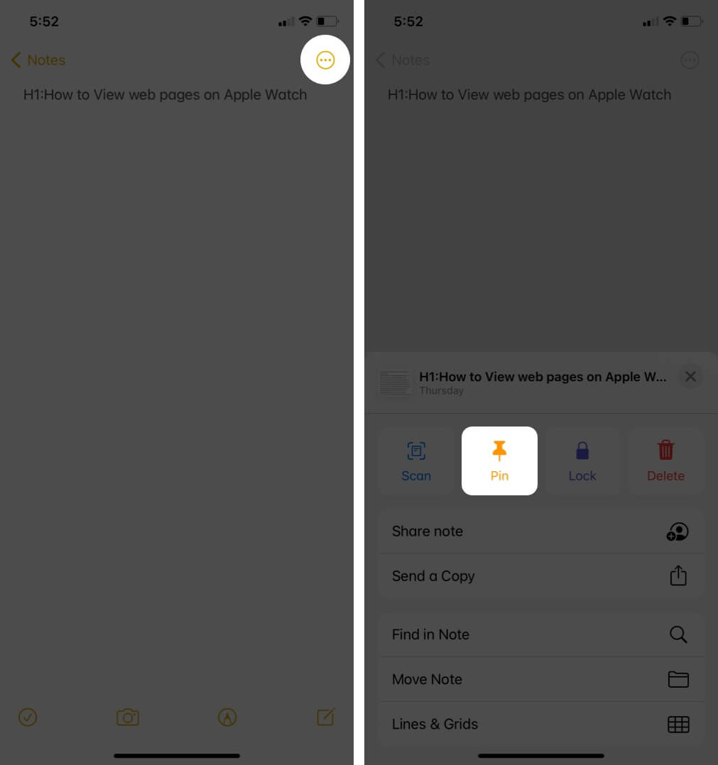 Tap on Ellipsis Icon and then Tap on Pin on iPhone