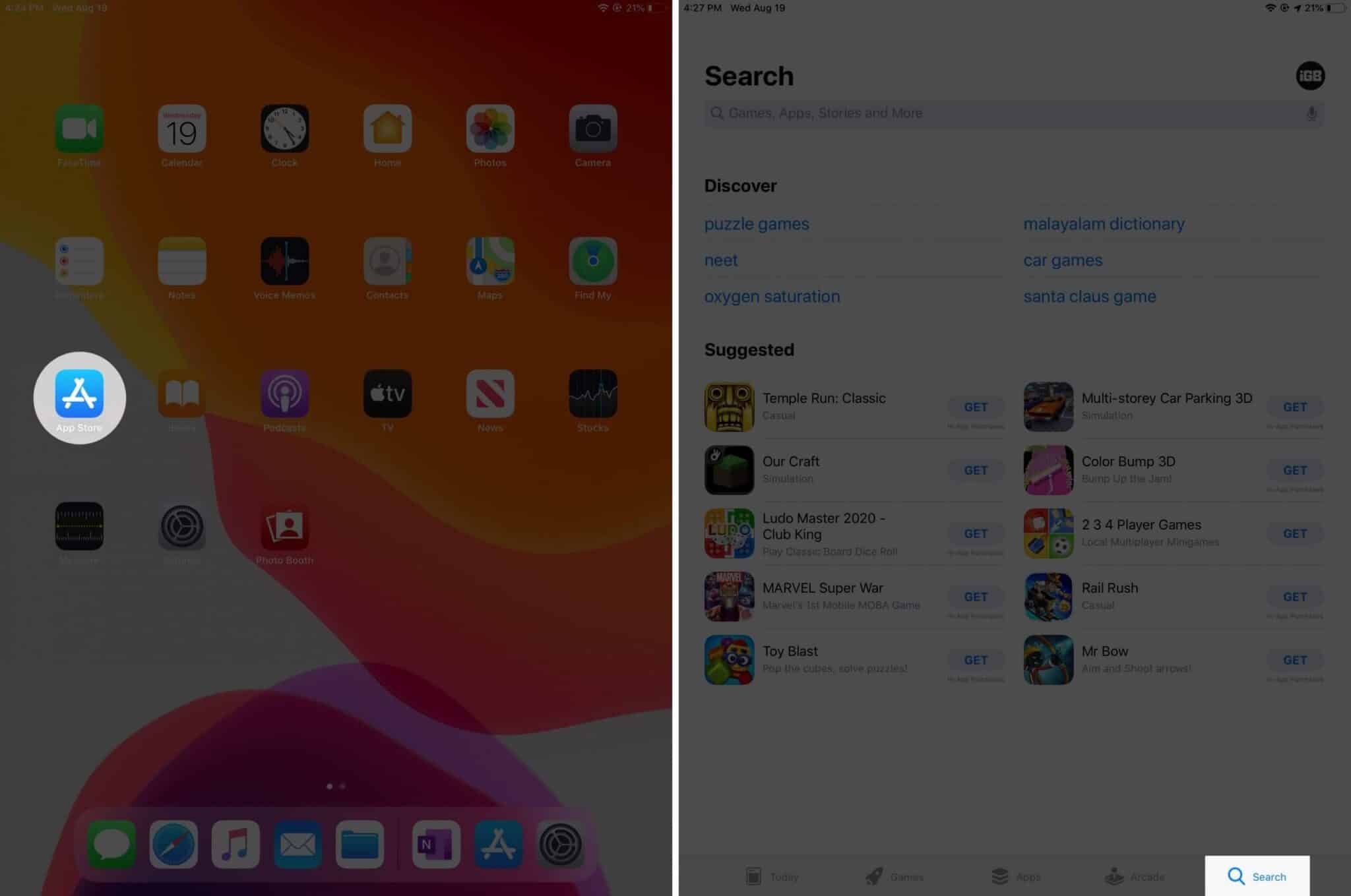 open app store and tap on search on ipad