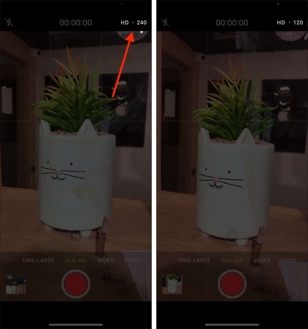 Tap on HD or Number From Top Right of Slo mo in Camera app