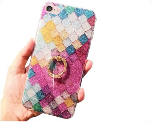 Jwest Glitter Slim Bumper Ring Holder Case for iPhone SE 2020