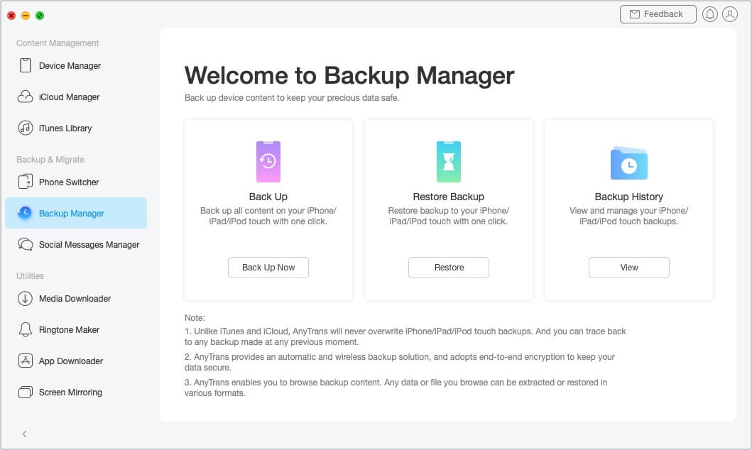 AnyTrans as an iPhone Backup Manager