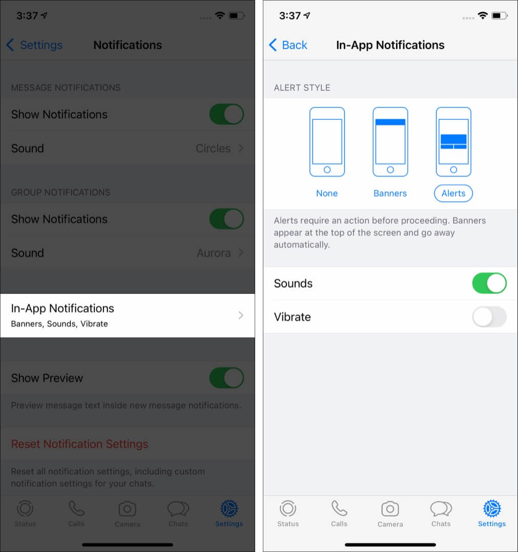Tap In App Notifications to Customize