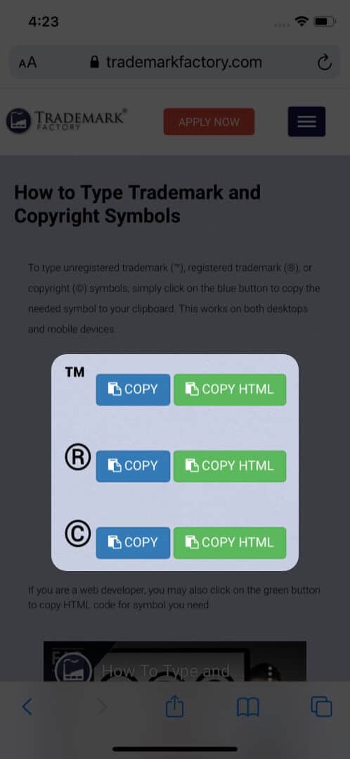 Copy and paste trademark copyright registered symbols on your iPhone