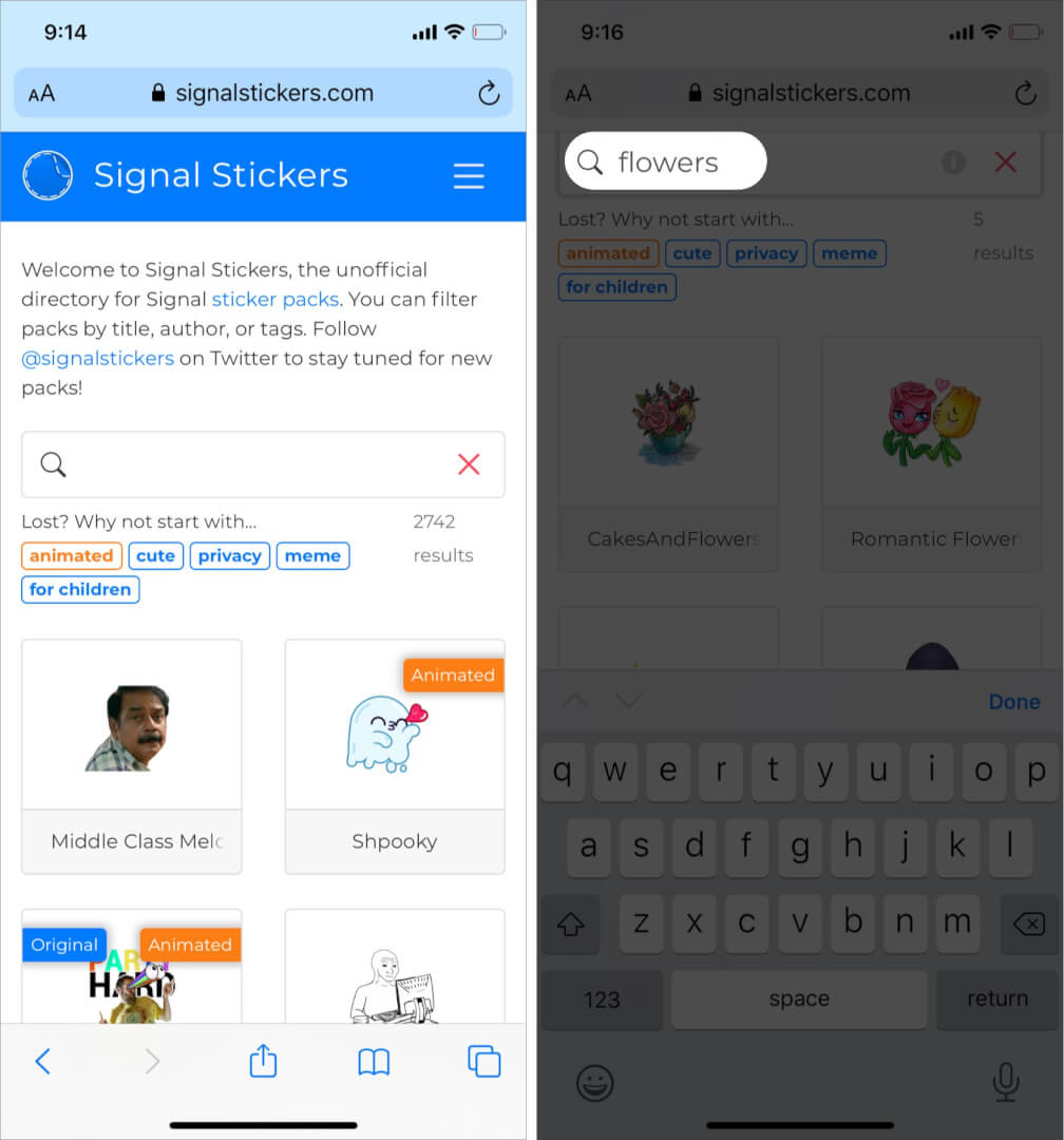 Open signalstickerscom in browser and search your sticker