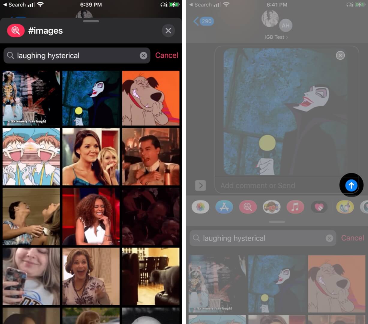 Select GIF you would like to send in iMessage tap on forward