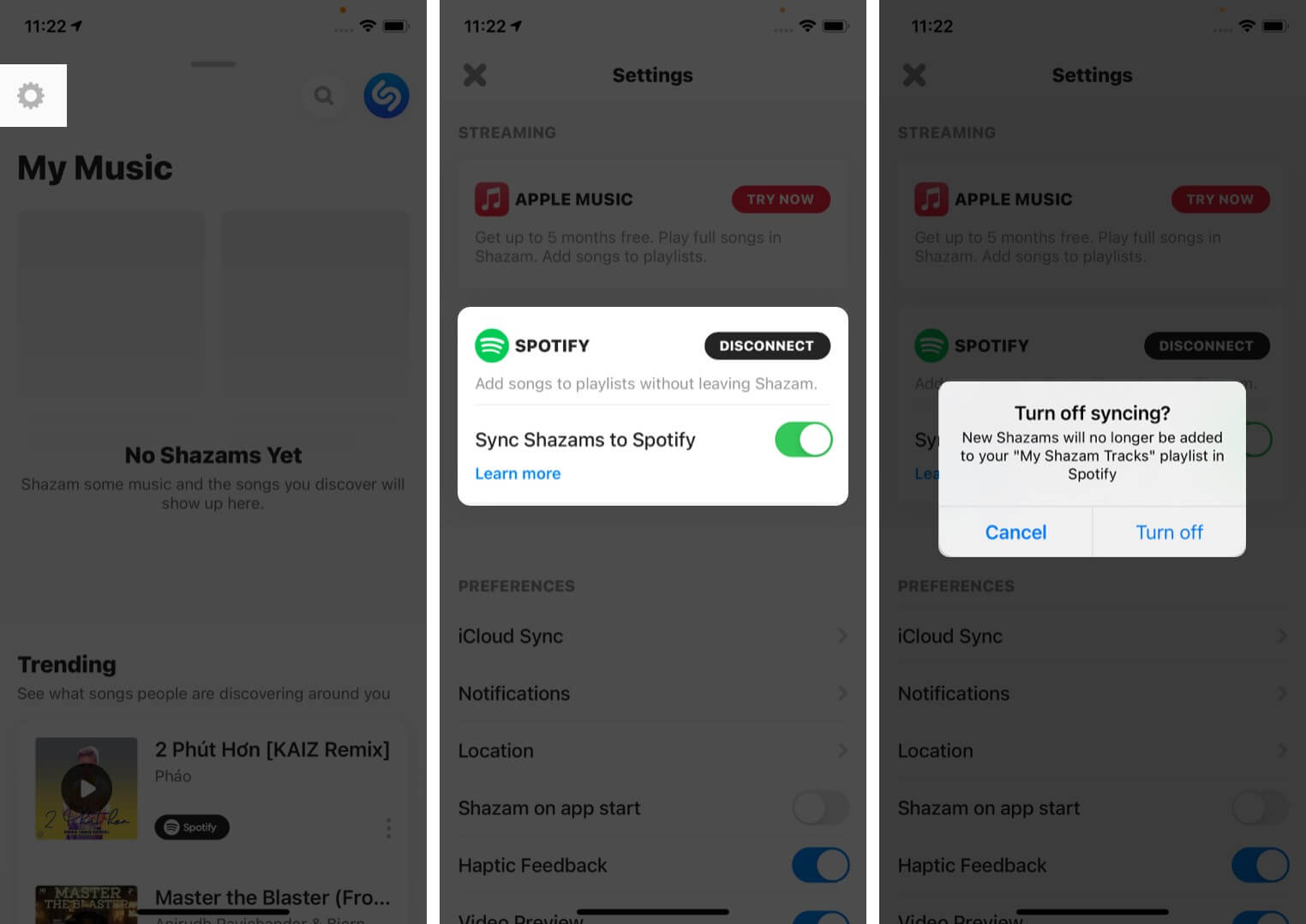 Turn off Auto sync your Shazams to Spotify app