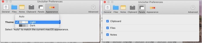 Options for dark light themes in Unclutter app for Mac