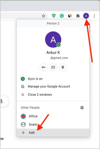 Add different profiles like personal office wife or guest browser