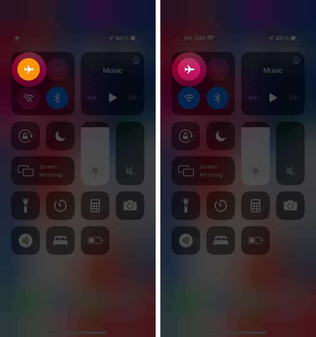 disable airplane mode from control center on iphone
