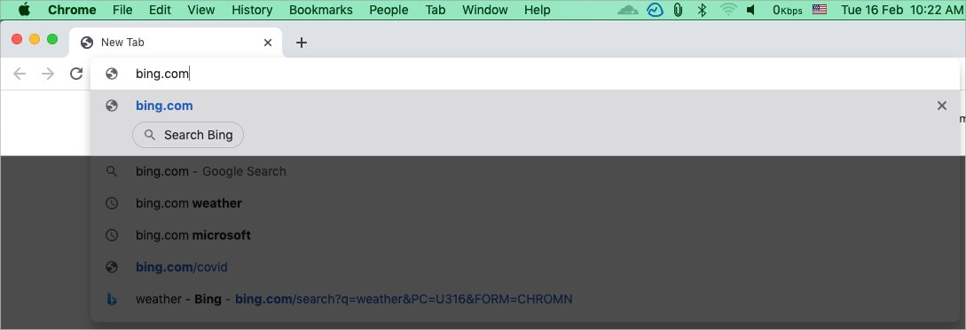 Type Bingcom and click Search Bing