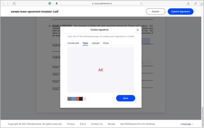 Type Draw use a Conserved or Upload a signature
