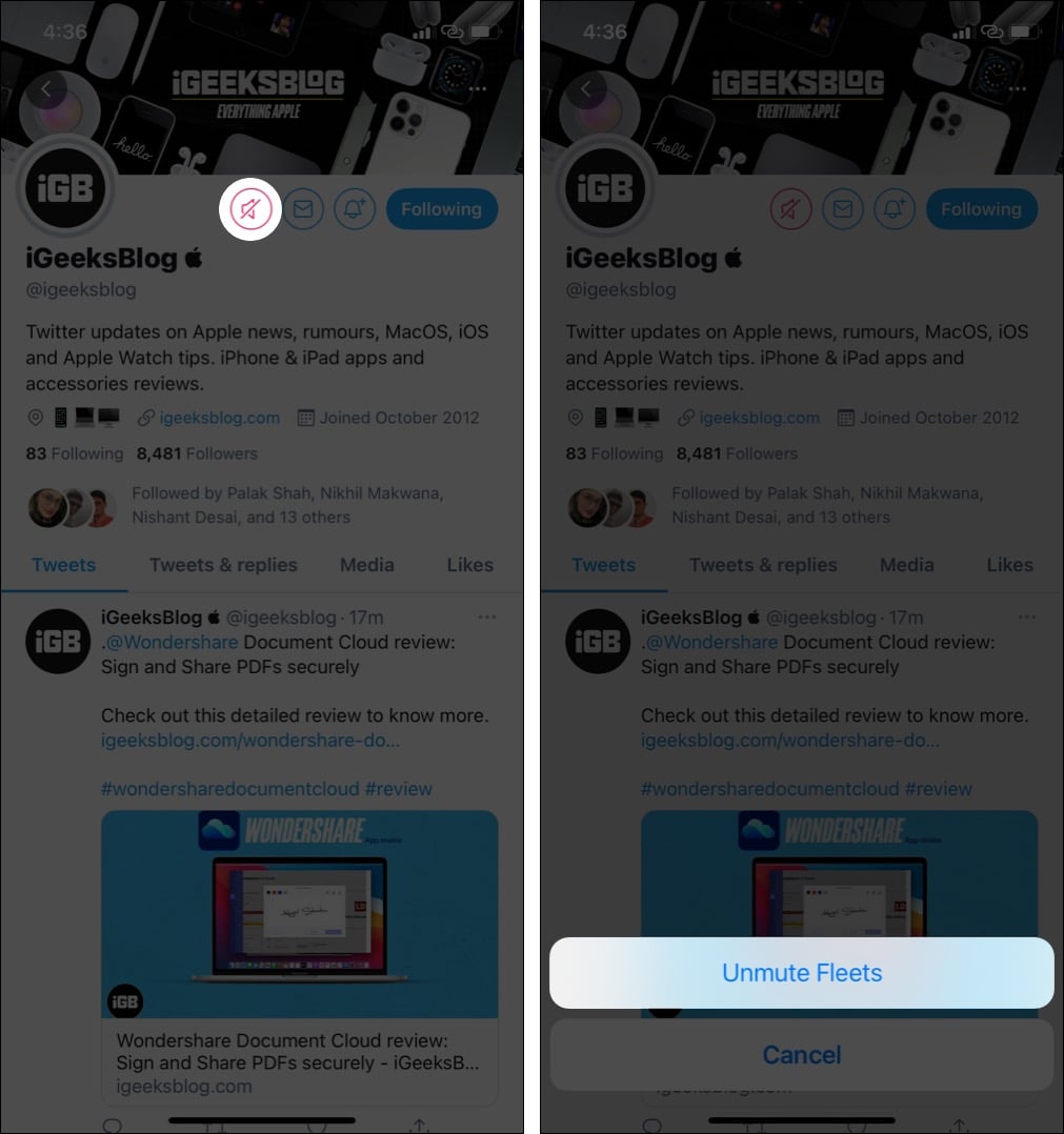 How to unmute Fleets on Twitter from specific users