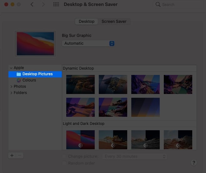 Double click Desktop Pictures in the left pane of Mac Settings