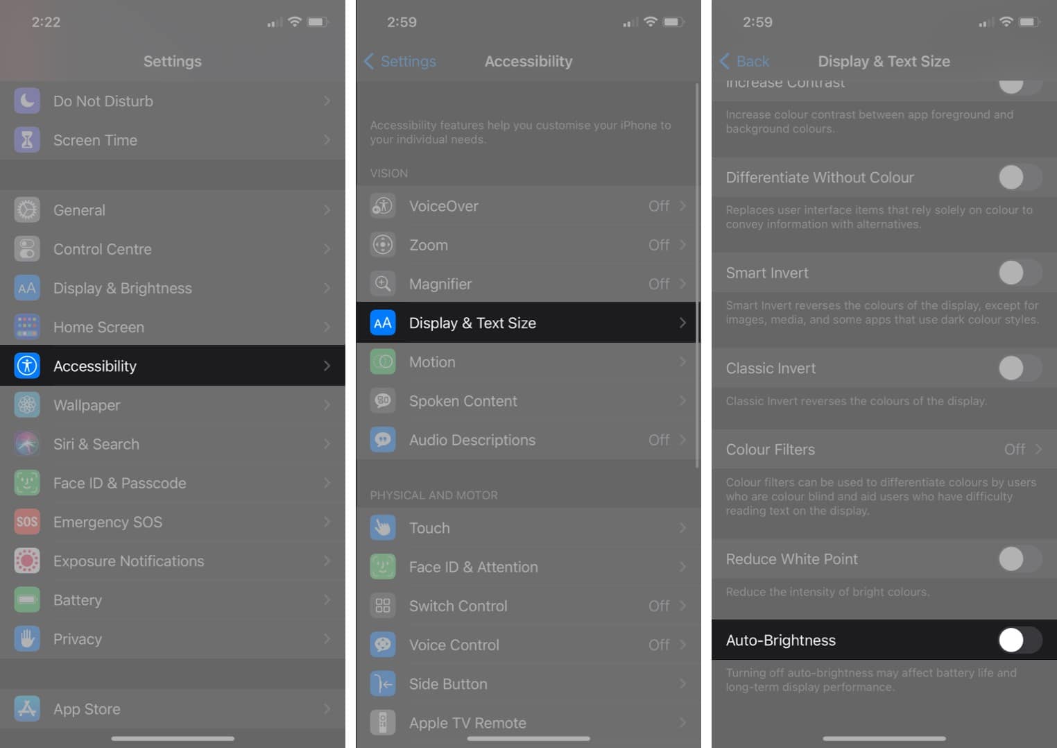 Turn on or off auto brightness on your iPhone