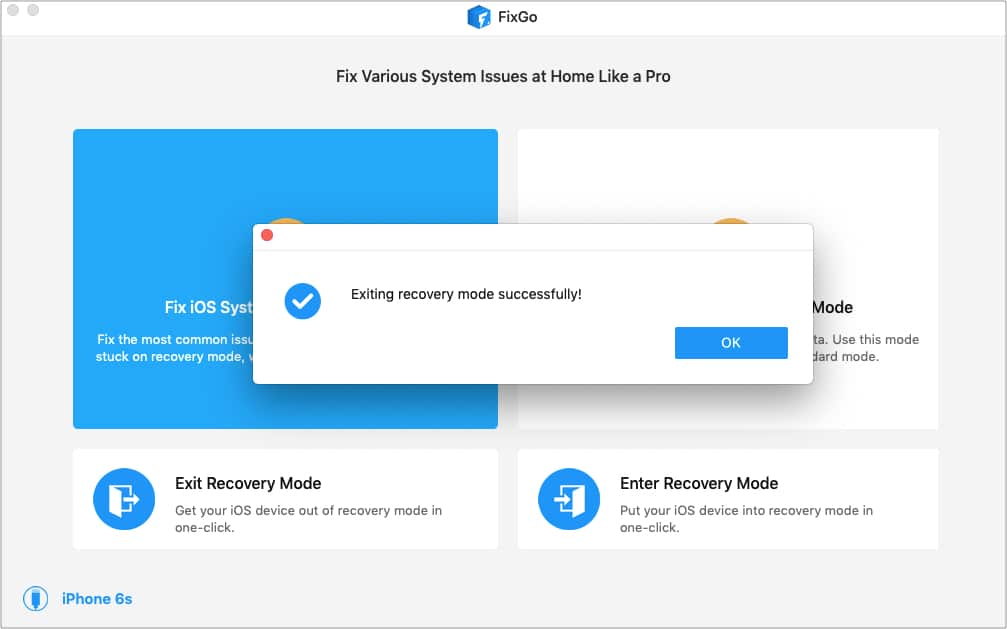 Click Exit Recovery Mode in FixGo