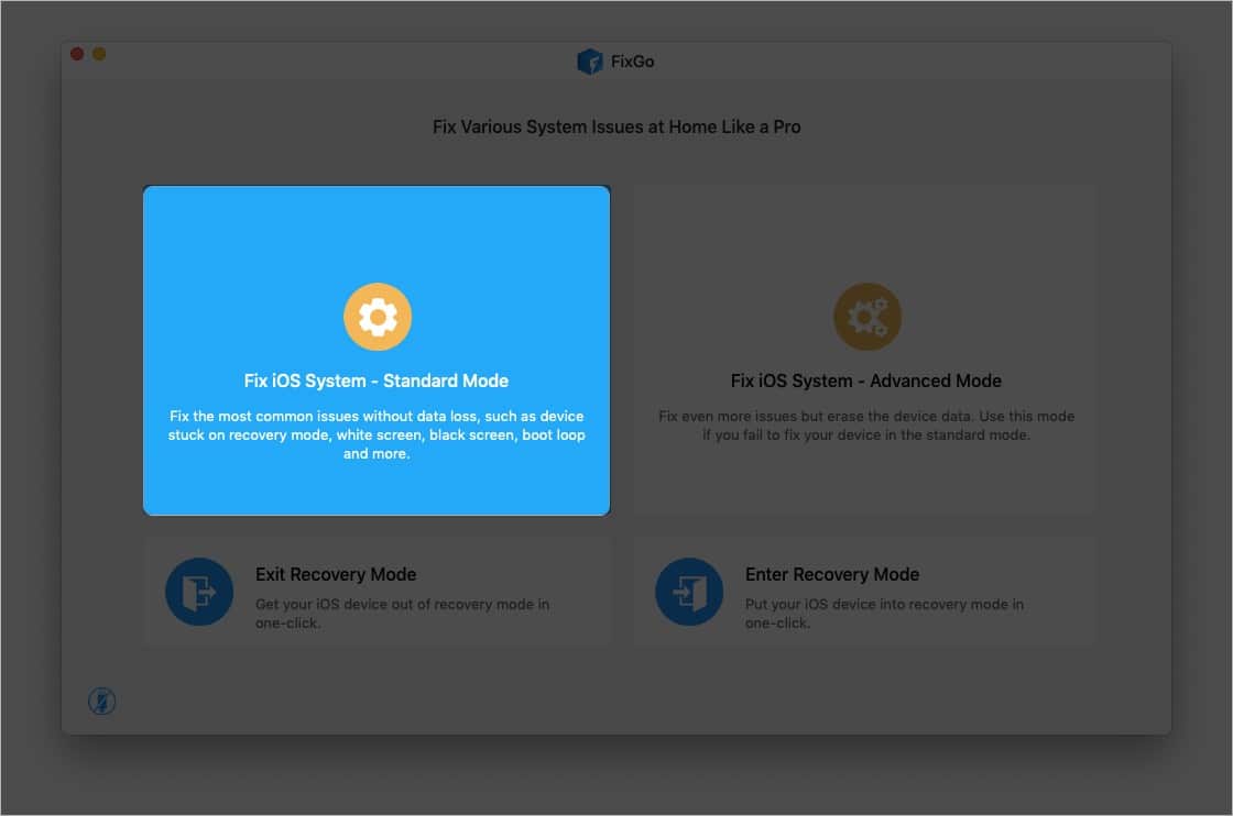 Click Fix iOS System Standard Mode