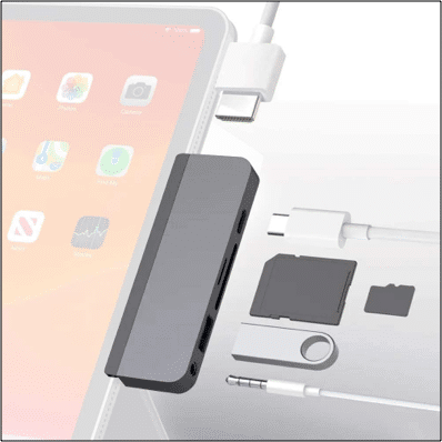 HyperDrive USB C hub adapter to convert iPad into a MacBook